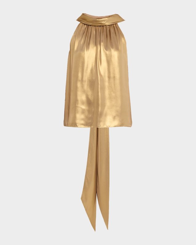 Hattie Metallic Satin Tie-Neck Blous